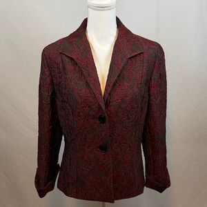 Jones New York Burgundy and Black Patterned Blazer